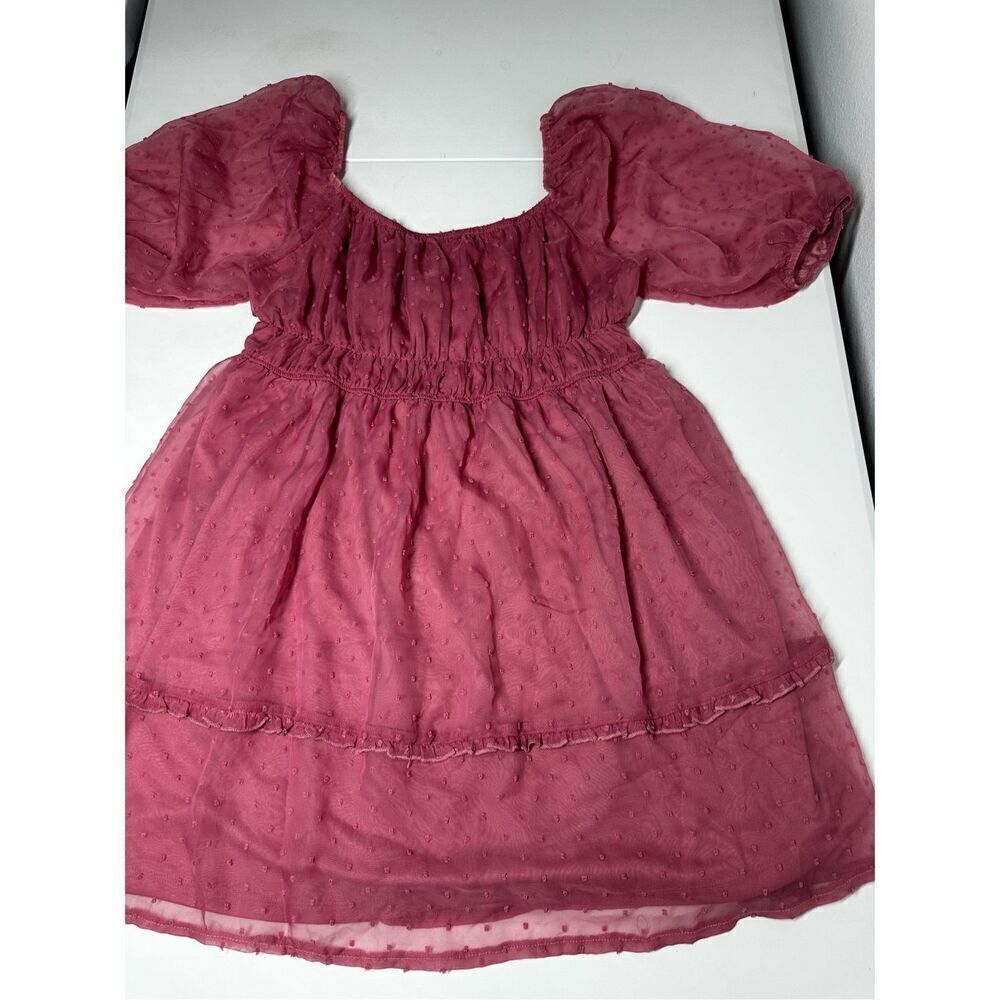 Nevena Rae Swiss Dot Ruffle Trimmed Mini Dress Dust Pink Size L Lined See Notes - Picture 6 of 16
